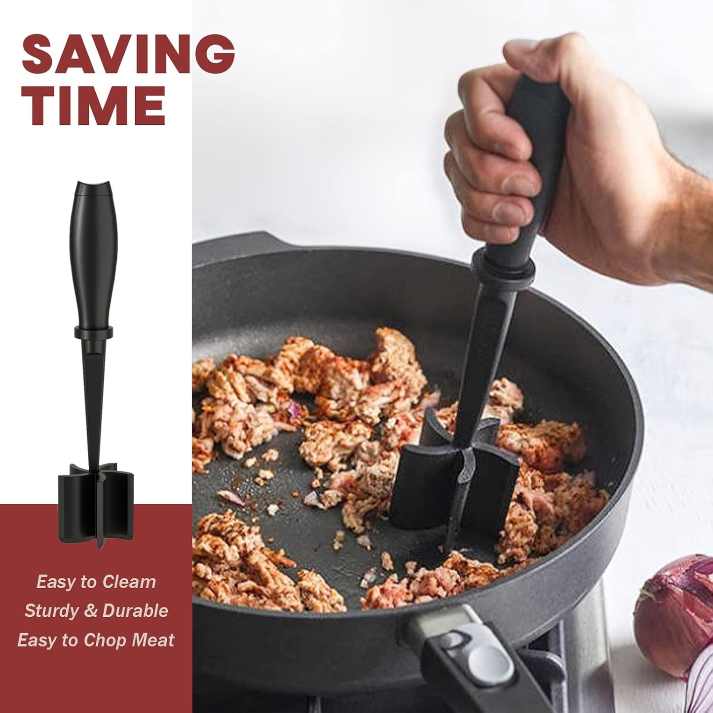 Meat Chopper, Hamburger Grinder, Premium Heat Resistant Smasher for Ground Beef, Burger Grinder Nylon Potato Mix Tool, Meat & Poultry Tenderizers-Black.