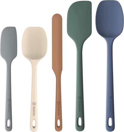 ChefAide 5 Pieces Silicone Spatula Set, Food Grade Rubber Spatula, Upgrade Strong Handle with Ergonomic Grip, Heat Resistant Up to 600°F for Nonstick.