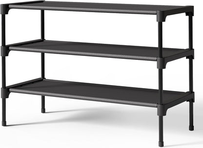 Kitsure Shoe Rack - Non-Woven Shoe Rack Shelf, Shoe Organizer for Closet, Entryway, Garage & Corridor, Stackable Shoe Shelves, 27.5" Wide - 3 Tier,..