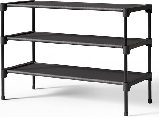 Kitsure Shoe Rack - Non-Woven Shoe Rack Shelf, Shoe Organizer for Closet, Entryway, Garage & Corridor, Stackable Shoe Shelves, 27.5" Wide - 3 Tier,..