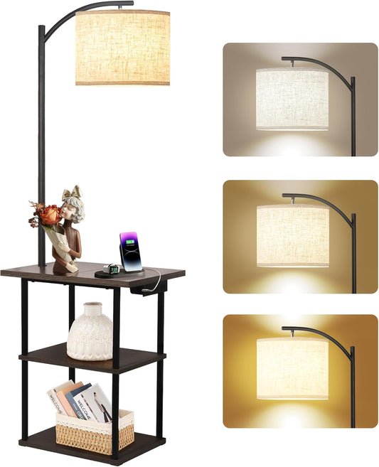 PESRAE Floor Lamp with Table, End Tables with Charging Station.