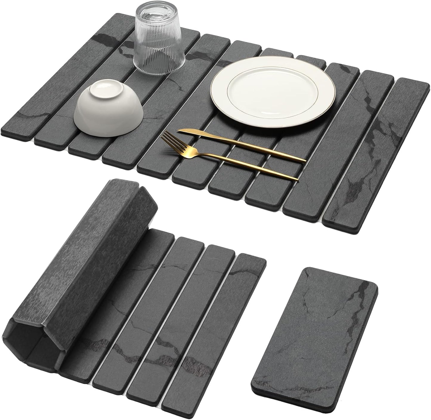 Large Stone Dish Drying Mat for Kitchen Counter, 2PCS Quick Dry Stone Dishes Mat,Foldable .