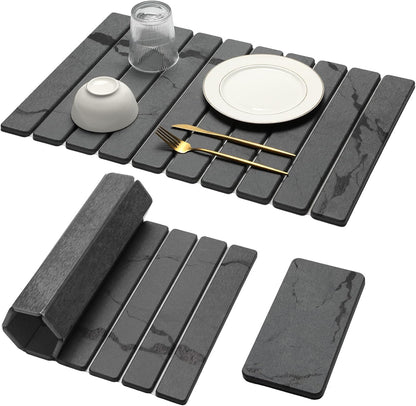 Large Stone Dish Drying Mat for Kitchen Counter, 2PCS Quick Dry Stone Dishes Mat,Foldable .