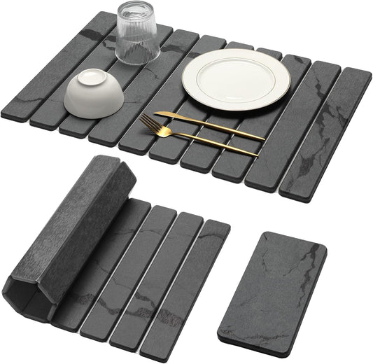 Large Stone Dish Drying Mat for Kitchen Counter, 2PCS Quick Dry Stone Dishes Mat,Foldable .