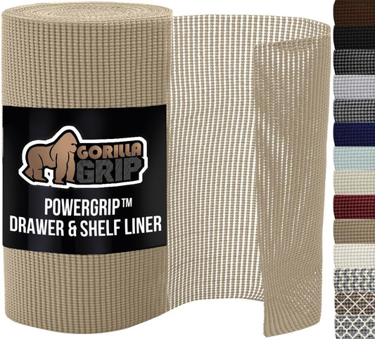 GORILLA GRIP powerGRIP Drawer Shelf and Cabinet Liner, Thick Strong Hold, Non-Adhesive Liners Protect Kitchen Cabinets and Cupboard, Bathroom Drawers, Easy