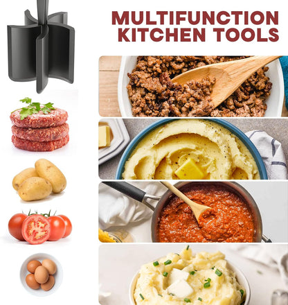 Meat Chopper, Hamburger Grinder, Premium Heat Resistant Smasher for Ground Beef, Burger Grinder Nylon Potato Mix Tool, Meat & Poultry Tenderizers-Black.
