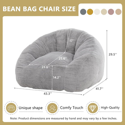Bean Bag Chair for Adults, Soft Faux Fur Giant Beanbag Chairs, Oversized Cozy Bean Bag Couch Large Reading Chair, Comfy Bean Bag Sofa for Living Room,.