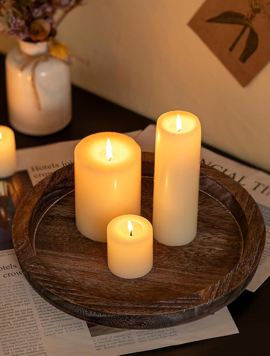 Hanobe Candle Plate Holder Tray: Round Wood Decorative Candle Plate.