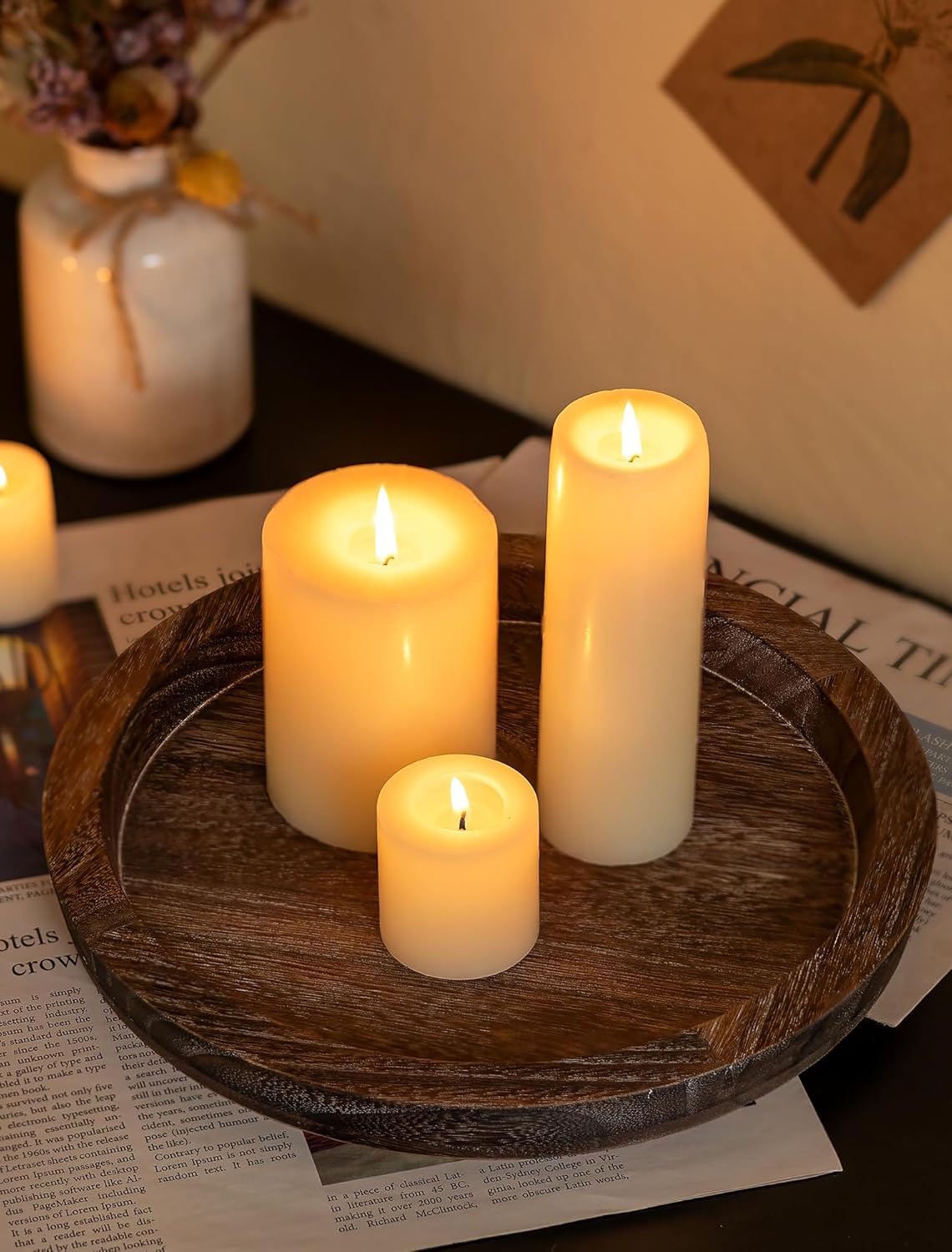 Hanobe Candle Plate Holder Tray: Round Wood Decorative Candle Plate.