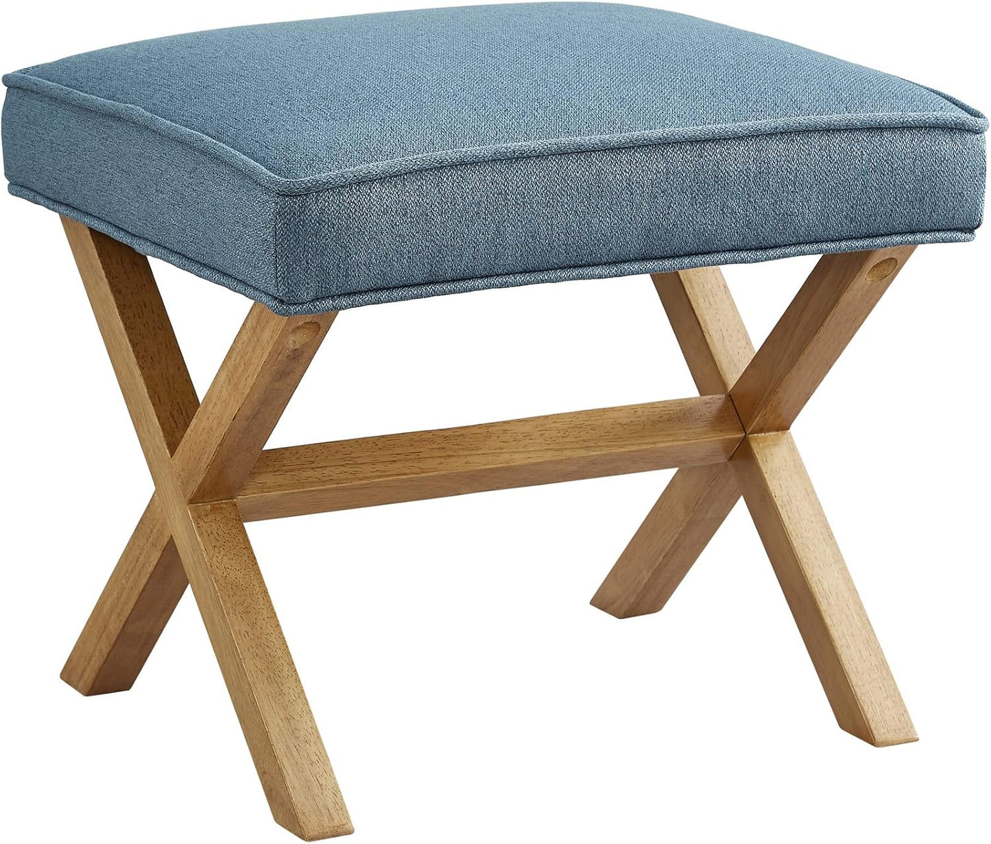 Rivet Mid-Century Modern X Stool Ottoman Chair, 20" W, Indigo -