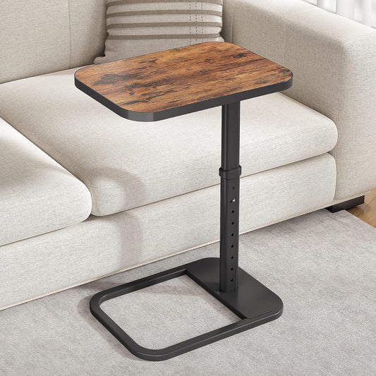 Kitstorack TV Tray Table, Adjustable Height & Flip-Top & Rounded Metal Corners, Snack Table for Couch, Sofa, Bed, Chair, Living Room, C Shaped End.