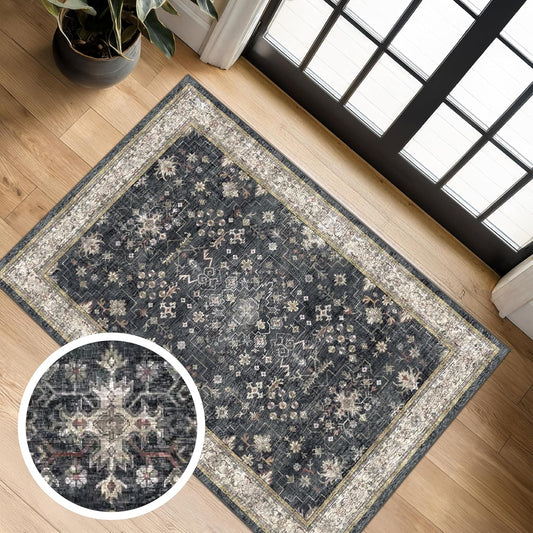 Black Washable 2x3 Entry Rug, Small Rugs for Entryway Kitchen Bathroom Door Mat Indoor Entrance.